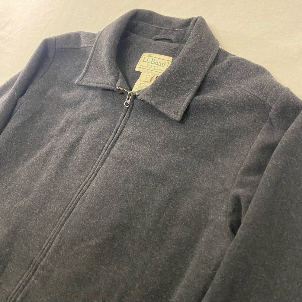 LL Bean Wool Bomber Jacket Coat Parka Mens Large Black 0DCY6 Winter Collared Zip - Picture 2 of 9